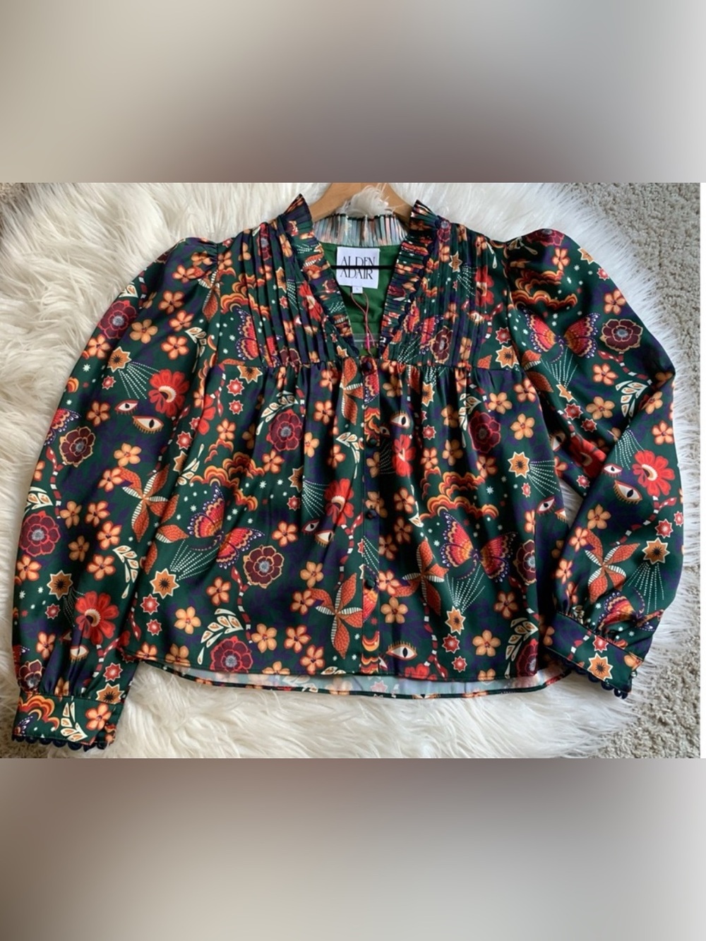 NWT Alden Adair Oliver Top Green Multicolor Large
